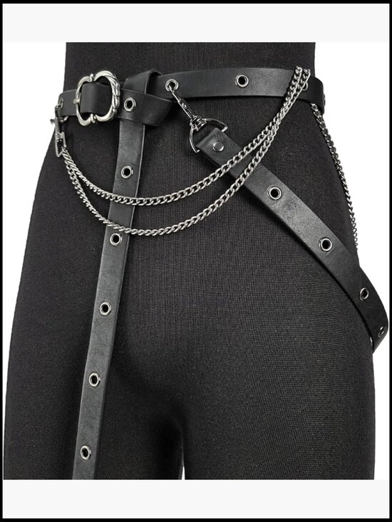 Faux Leather Metal Chain Belt, Vintage Adjustable Thin Belt For Women main image 6